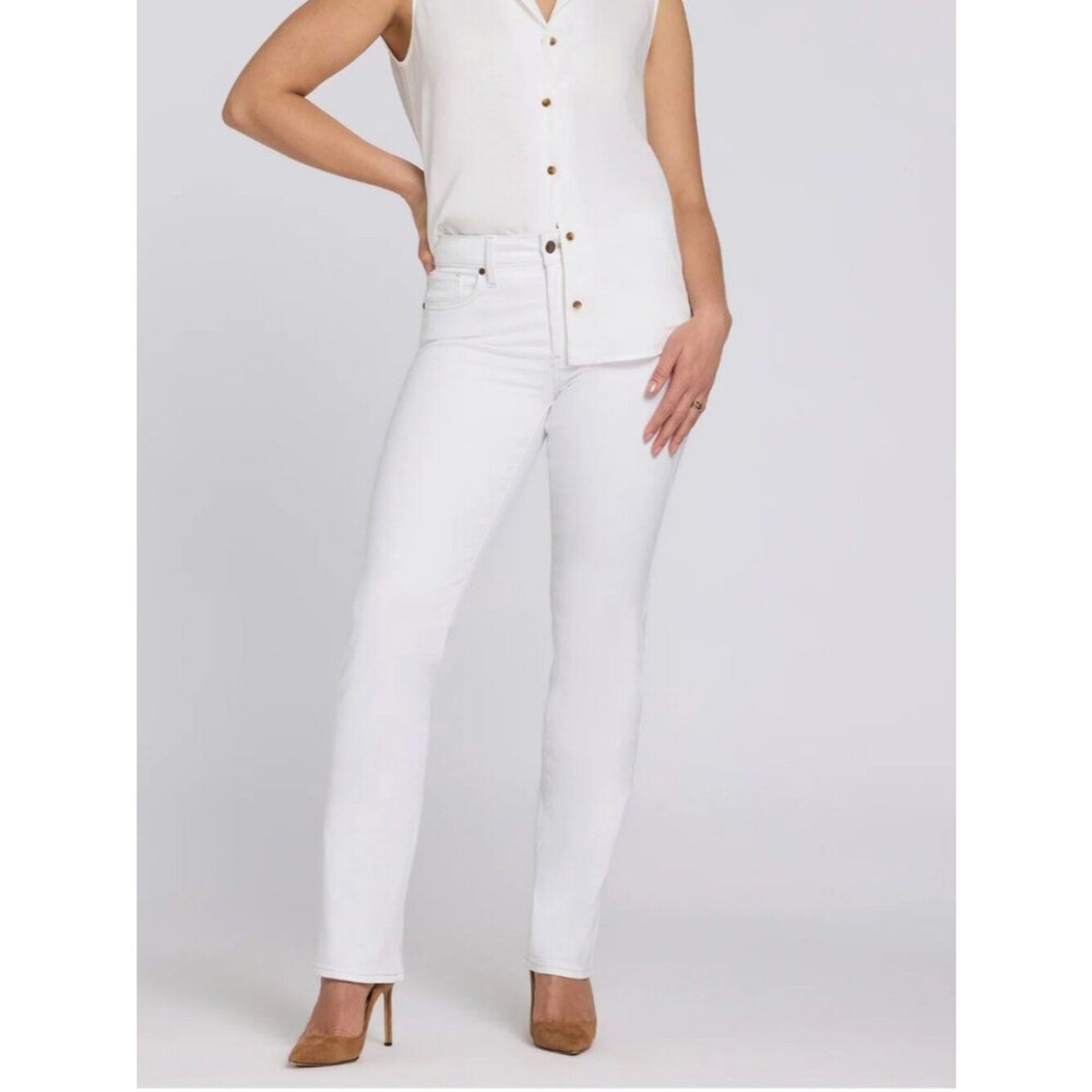 NYDJ Women's White Denim Jeans Straight Leg Lift Tuck Technology Size 12P